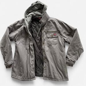 Men's Gray Hooded Wrangler Button-Up Barn Jacket with Quilted Interior